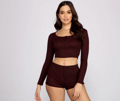 Conjunto de pijama de top y pantalones cortos de punto de chenilla