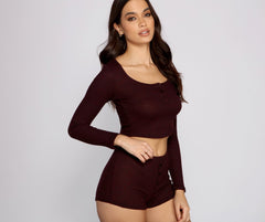 Conjunto de pijama de top y pantalones cortos de punto de chenilla