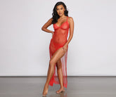 Delicado conjunto de vestido lencero y braguita maxi de malla