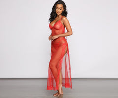 Delicate Mesh Maxi Slip Dress And Panty Set