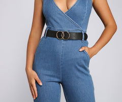 Cinturón de piel sintética con doble junta tórica