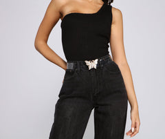 Transparenter Gürtel mit Schmetterlingsschnalle und Strasssteinen