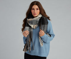 Bufanda con flecos y fideos a cuadros de sidra de manzana