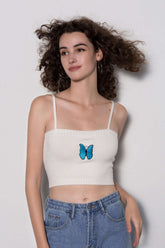 Butterfly Embroidered Knit Cami Top