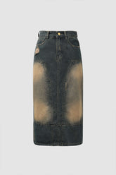 Falda recta de mezclilla desgastada