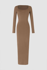 Basic Square Neck Long Sleeve Maxi Dress