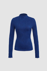 High Neck Textured Long Sleeve Top