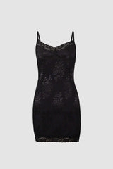 Minikleid mit Schlitz aus Jacquard-Satin und Spitze