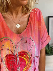 Rosa T-Shirt mit Blumenmuster und kurzen Ärmeln