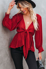 Find Yourself Tie-Front V-Neck Smocked Top