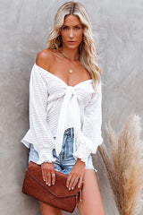 Find Yourself Tie-Front V-Neck Smocked Top