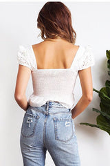 Top corto de encaje con mangas abullonadas Soak Up the Sun