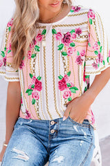 Hello Darling Floral Print Short Sleeve Top