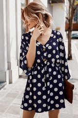 Lighthearted Occasion Button-Up Dot Mini Dress