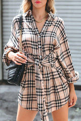 Love Is Life Plaid Tie Front Shirt Mini Dress