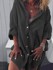 Lässige Kleider in Übergröße mit V-Ausschnitt und langen Ärmeln