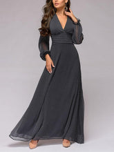 Polka dot print evening dress V collar sexy chiffon long sleeve vintage maxi dress