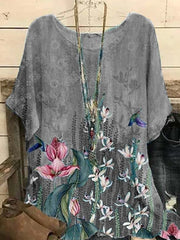 Camisetas casuales de talla grande con estampado de flores para mujer
