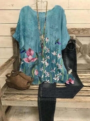 Camisetas casuales de talla grande con estampado de flores para mujer