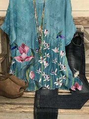 Camisetas casuales de talla grande con estampado de flores para mujer
