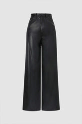 High Waisted Faux Leather Wide Leg Pants
