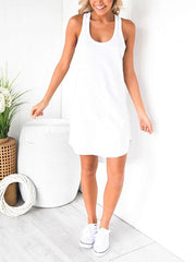 Vestido recto sin mangas con cuello en U y espalda en I