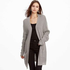 Plus Loose Knit Pocket Long sleeve Cardigan