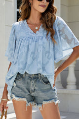 A Chance For Love Floral Jacquard Short Sleeve Top