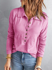 Blusas de mujer con diseño de botones y cuello vuelto liso