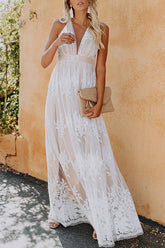 Angel in Disguise Lace Floral Backless Maxi Dress