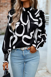 Certain Love Print Statement Sleeve Smocked Top