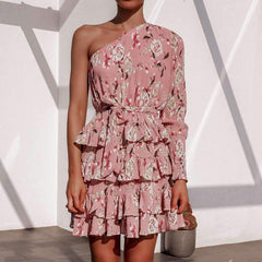 Elegante Skaterkleider mit One-Shoulder-Print