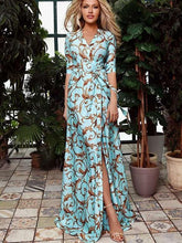 Vestidos largos con cuello en V y media manga estampados