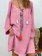 Vestidos largos de manga larga, lisos, sueltos e informales para mujer, tallas grandes