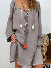 Vestidos largos de manga larga, lisos, sueltos e informales para mujer, tallas grandes