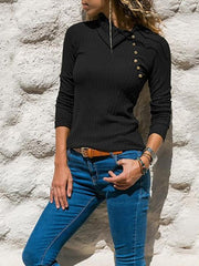 Schlichter Langarm-Pullover mit Button-Down-Muster