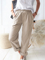 Pantalones largos casuales de color puro con cintura alta y pierna recta elástica