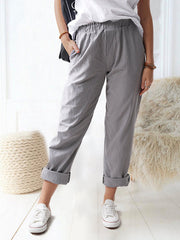 Pantalones largos casuales de color puro con cintura alta y pierna recta elástica