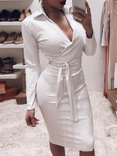 Vestidos ajustados sexys con escote en V y cuero sintético