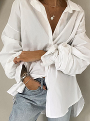 Camisas y tops de manga larga lisos de talla grande