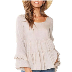 Pure Casual Rundhalsausschnitt Gored Plicated Langarm T-Shirts