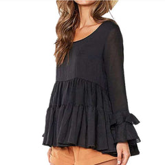 Pure Casual Rundhalsausschnitt Gored Plicated Langarm T-Shirts