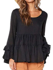 Pure Casual Rundhalsausschnitt Gored Plicated Langarm T-Shirts