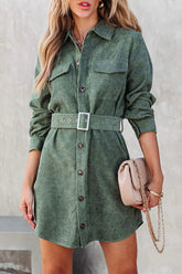 Catch Your Self Corduroy Button Up Mini Dress