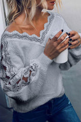 Suéter de manga larga con encaje tan acogedor como puede ser