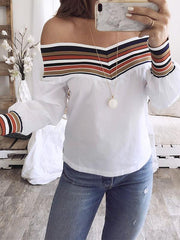 Offene Schulter-Off-Shoulder-Langarm-T-Shirts für Damen