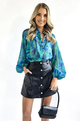 Make Yourself Happy Print Button Down Long Sleeve Top