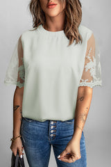Try To Keep Up Lace Embroidered Short Sleeve Top