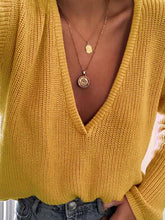 Suéteres lisos de cuello en V profundo y manga larga para mujer en más colores