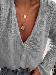 Schlichte tiefe V-Ausschnitt Langarm Damen Mehr Farben Pullover